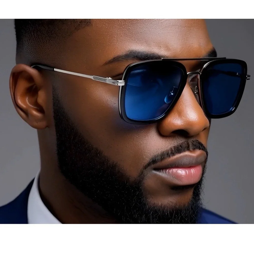 Square Sunglasses Men Retro Designer Blue‎ Tinted Lens Driving Shades Gafas 2026